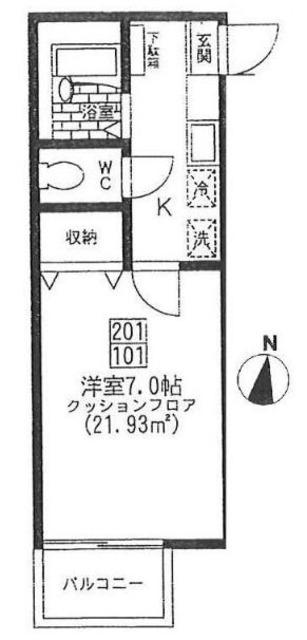 サンヒルズ(1K/2階)の間取り写真