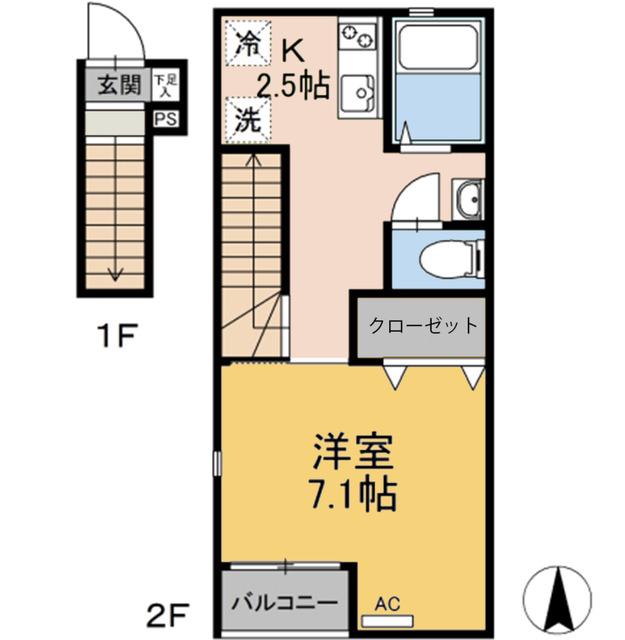 アシンプトートB棟(1K/2階)の間取り写真