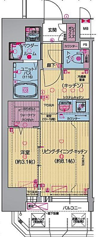 プレサンスNAGOYA覚王山(1LDK/8階)の間取り写真