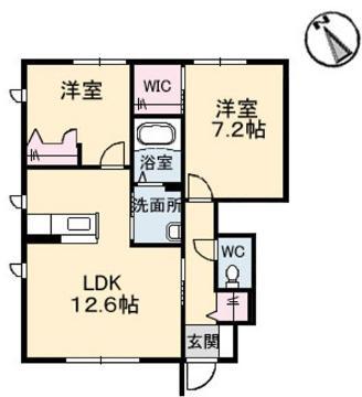 シャーメゾン水呑II(2LDK/1階)の間取り写真