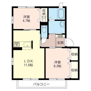 ティーズハウスA(2LDK/2階)の間取り写真