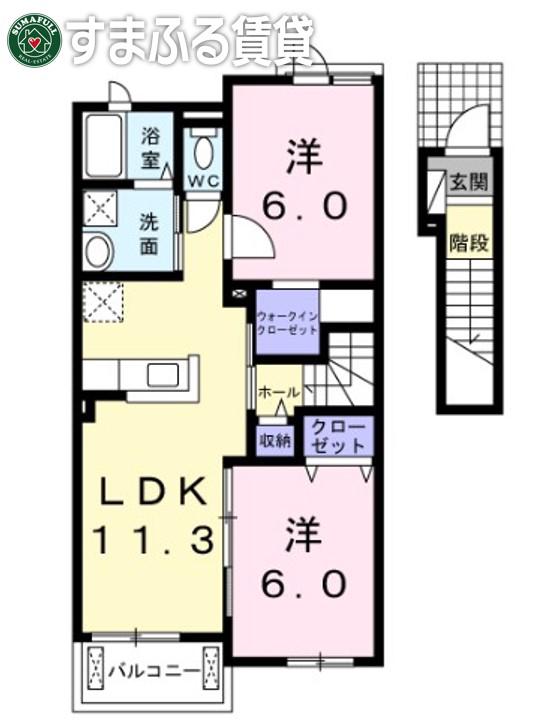 グランデ・フィオーレII(2LDK/2階)の間取り写真