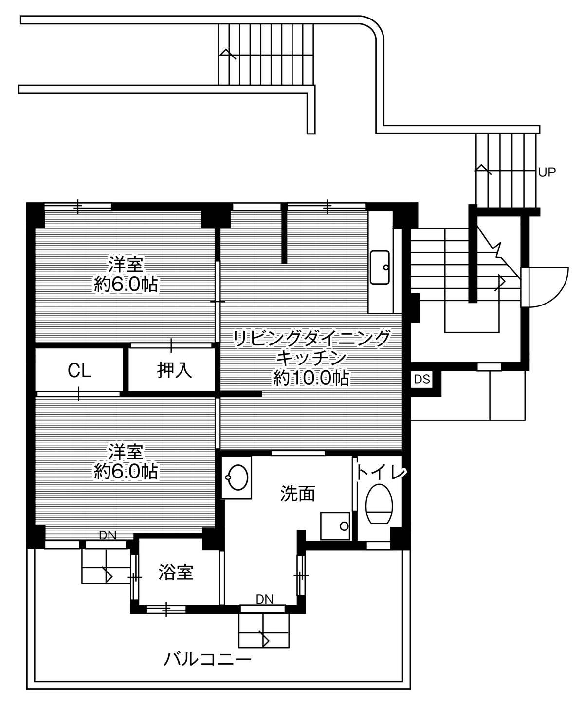 ビレッジハウス私部(2LDK/1階)の間取り写真
