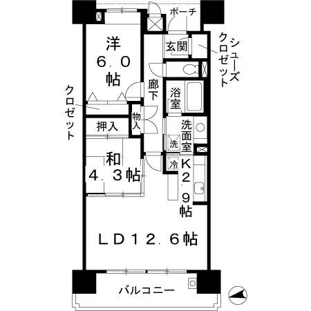 ロイヤルパークスなんば(2LDK/13階)の間取り写真