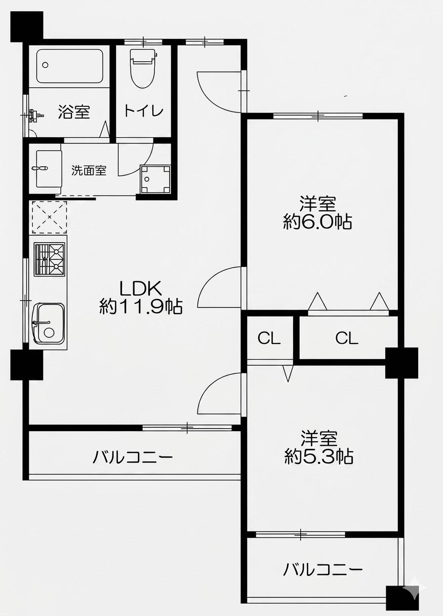 豊緑兵庫ビル(2LDK/5階)の間取り写真
