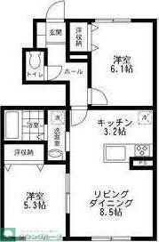 西鶴間KIガーデンズ壱番館(2LDK/1階)の間取り写真