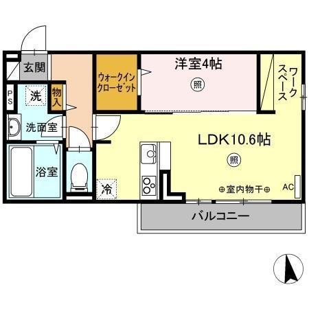 ユニヴェールF棟(1LDK/3階)の間取り写真
