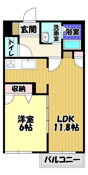 サウス TOWN 蔵家 B棟(1LDK/2階)の間取り写真