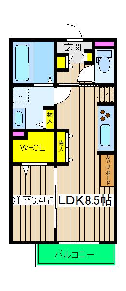 グーラテース(1LDK/2階)の間取り写真