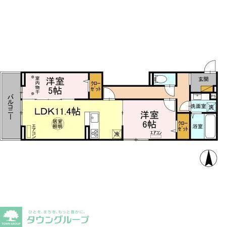 NOBLE FERROA棟(2LDK/3階)の間取り写真