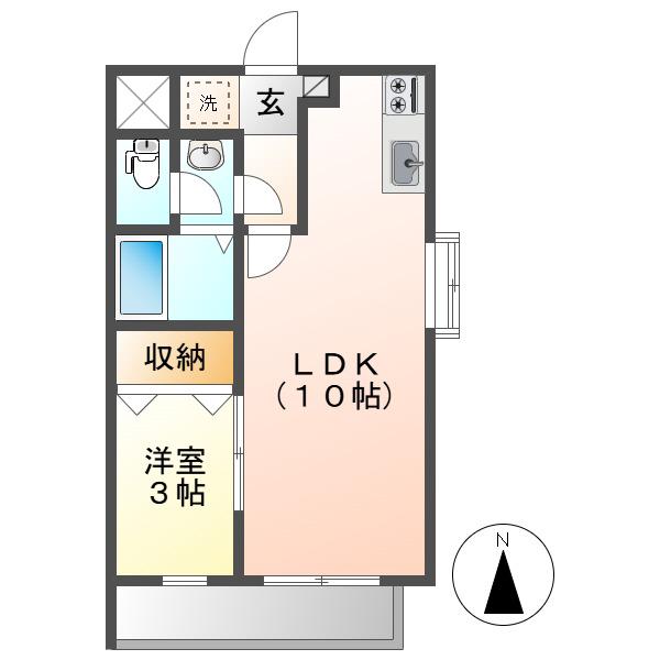 プチパール倉敷B棟(1LDK/1階)の間取り写真