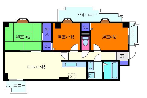 ゼフィール芦屋(3LDK/2階)の間取り写真