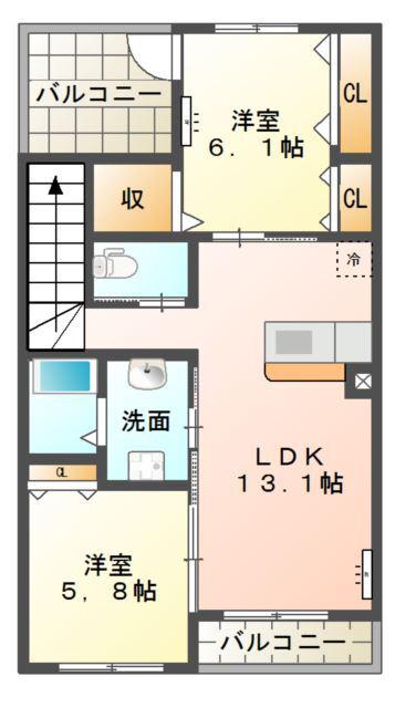 フルージュ(2LDK/2階)の間取り写真