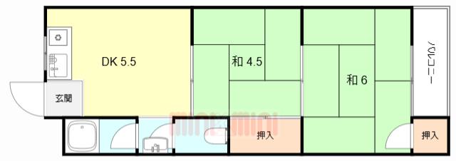 阪神マンション(2DK/2階)の間取り写真