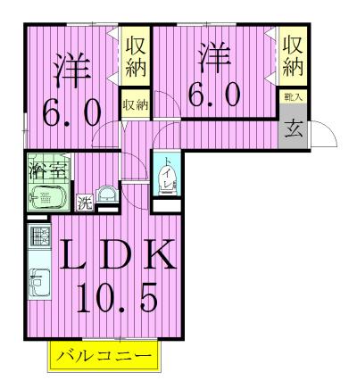 ドリームハイツB(2LDK/2階)の間取り写真