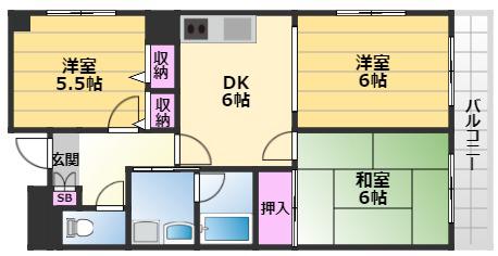 パストラーレ久米田(3DK/1階)の間取り写真