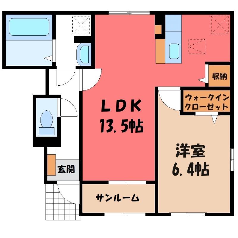オークガーデン I(1LDK/1階)の間取り写真