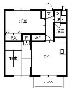 グリーンヒル旭(2DK/1階)の間取り写真