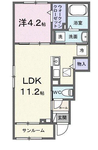 メヌエット(1LDK/1階)の間取り写真