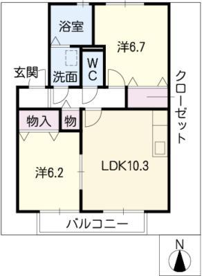 マードレB棟(2LDK/2階)の間取り写真
