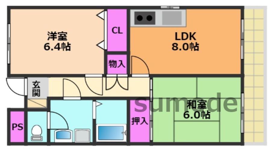パストラル千里丘(2LDK/1階)の間取り写真