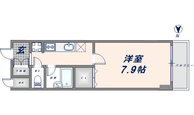 ステュディオ(1K/8階)の間取り写真