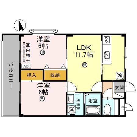 アメニティーハイツI(2LDK/2階)の間取り写真