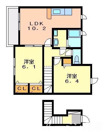 クラッセ参番館(2LDK/2階)の間取り写真