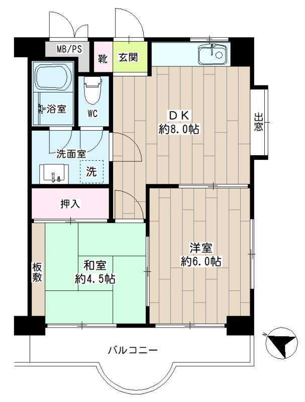 サンシャイン菊名(2DK/4階)の間取り写真