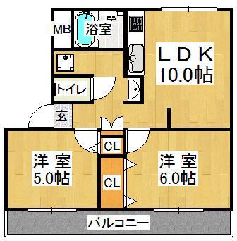 高津橋農住団地(2LDK/3階)の間取り写真