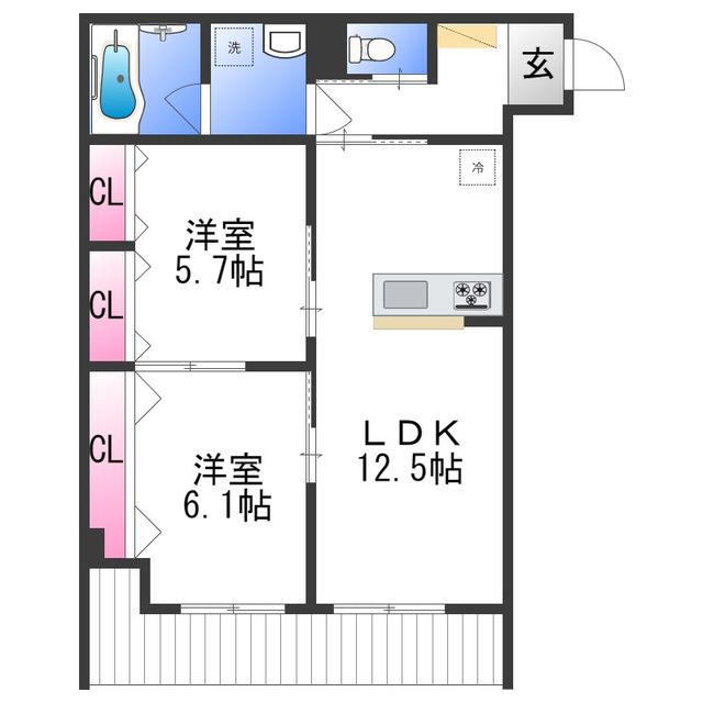 ユアメゾン加茂(2LDK/1階)の間取り写真