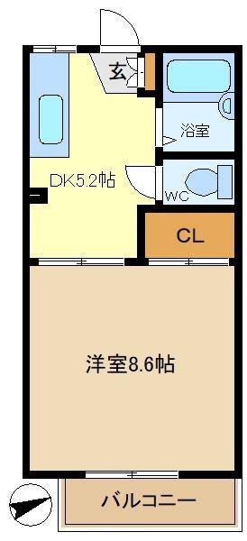 エクセルフラットB(1DK/1階)の間取り写真