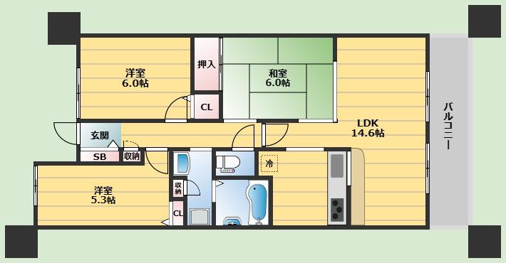 ローレルコート北緑丘(3LDK/6階)の間取り写真