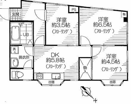 瑞朋第一マンション(3DK/2階)の間取り写真