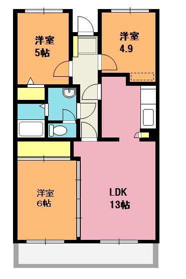 サンハイツウチヤマ(3LDK/2階)の間取り写真