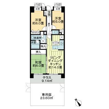 ライオンズマンション門前仲町古石場パークサイド(3LDK/1階)の間取り写真