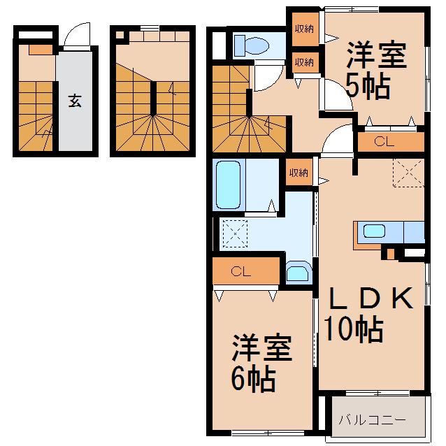 クレシア(2LDK/3階)の間取り写真