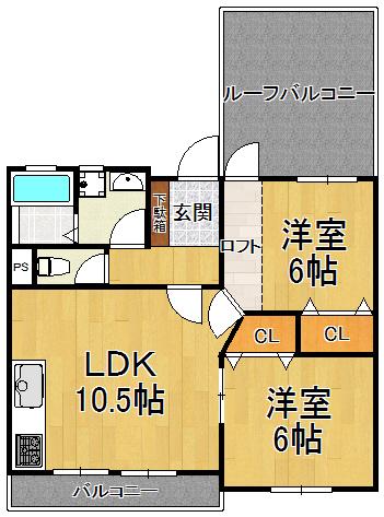 ルクール(2LDK/2階)の間取り写真