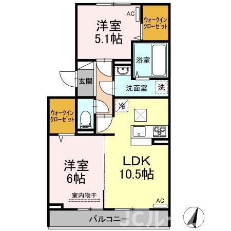 アグレッシブファイン(2LDK/1階)の間取り写真