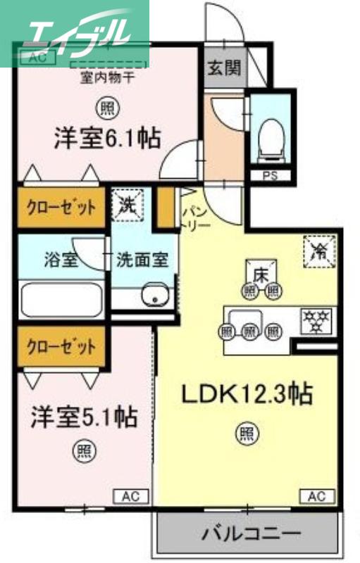シャンポールさい E棟(2LDK/1階)の間取り写真