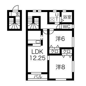 ブルックスタウンE棟(2LDK/2階)の間取り写真