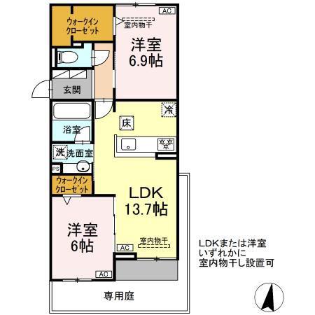 グランディール レオン(2LDK/1階)の間取り写真