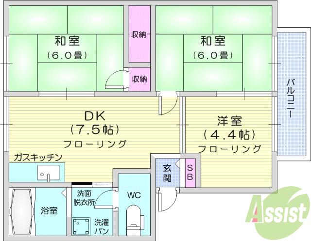 アークヒルズK(3DK/1階)の間取り写真