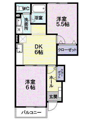 シック・ミーツハオス(2DK/1階)の間取り写真