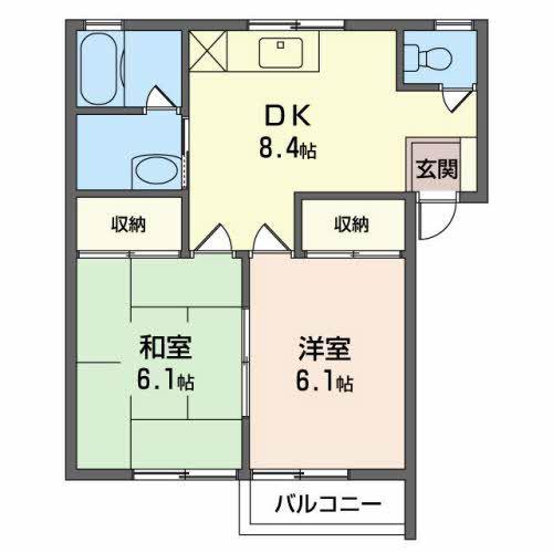 パープルレイン(2DK/1階)の間取り写真