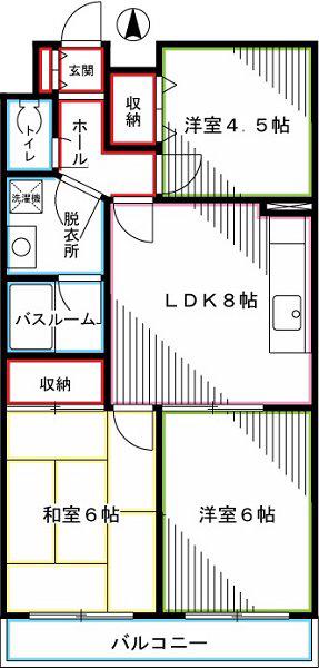 ビアーレ小金井(3DK/2階)の間取り写真
