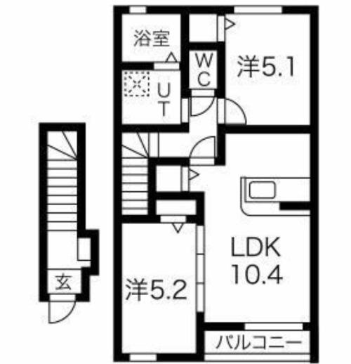 ニューコルティーレ(2LDK/2階)の間取り写真