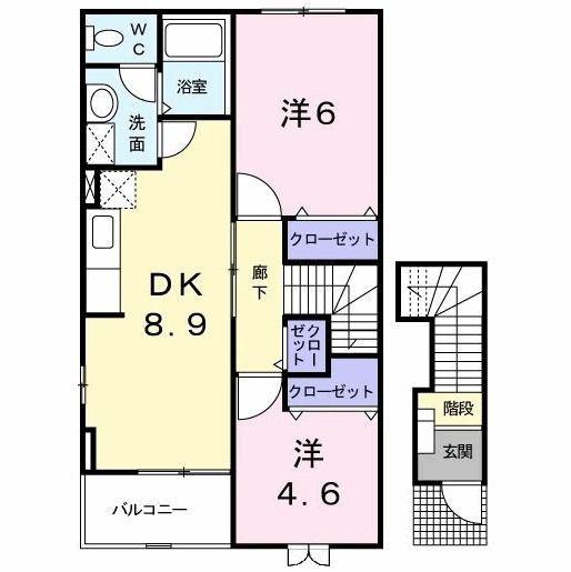 メゾンシミズB(2DK/2階)の間取り写真