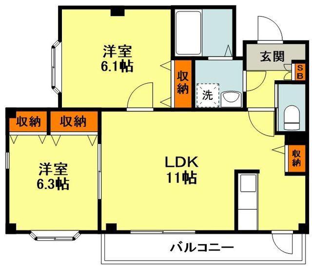 メゾンボナール(2LDK/2階)の間取り写真