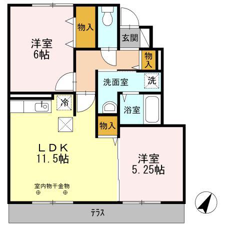 ソレイユ東阿保(2LDK/1階)の間取り写真